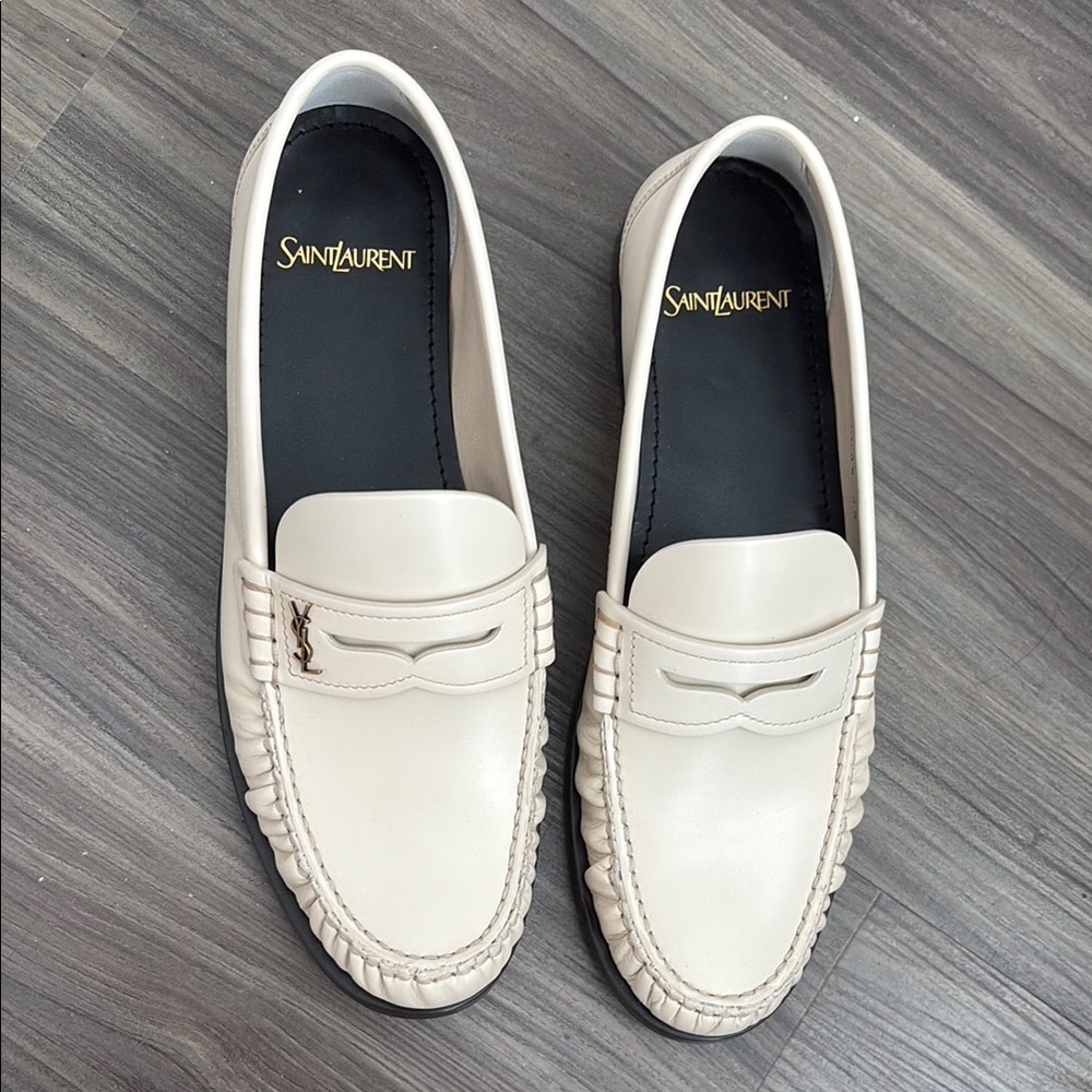 Saint Laurent Cream Flats with Penny Strap